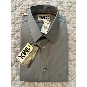 1MX Express Mens Fitted Dress Shirt Gray Long Sleeve Button Up Size L NWT